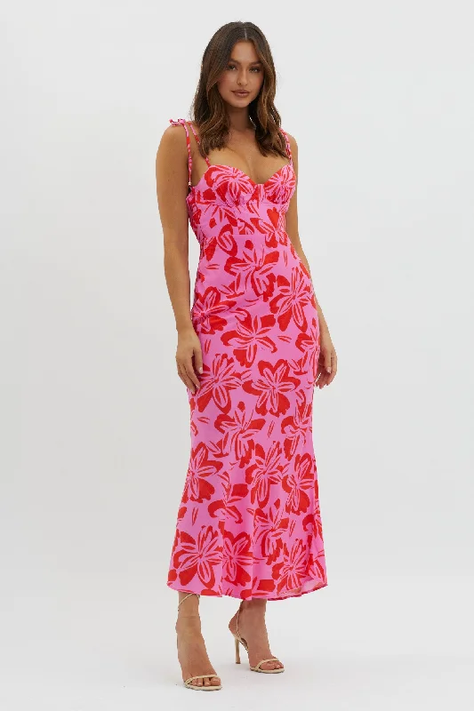 Midi dresses with denim fabric for a casual yet stylish day out Luau Tied Shoulder Print Dress Pink Midi dresses with denim fabric for a casual yet stylish day out Luau Tied Shoulder Print Dress Pink