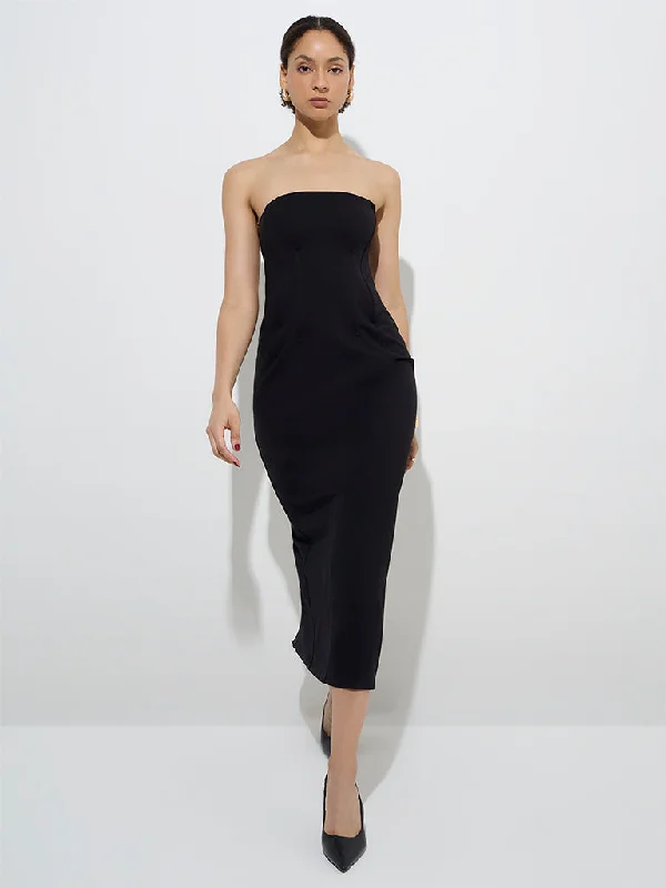 Mini dresses with spaghetti straps for a delicate look Wardrobe Black Solid Tube Dress Mini dresses with spaghetti straps for a delicate look Wardrobe Black Solid Tube Dress
