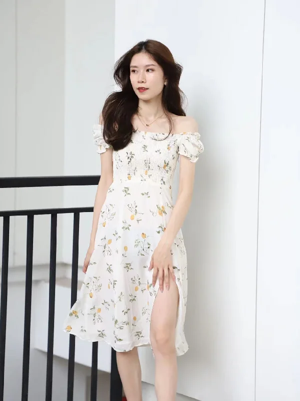 Midi dresses with metallic threads for a glamorous evening event White Lemon Off Shoulder Midi Dress Midi dresses with metallic threads for a glamorous evening event White Lemon Off Shoulder Midi Dress