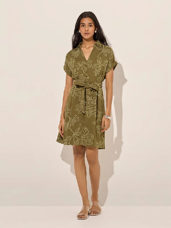 Mini dresses with fringe for a bohemian style LOV Olive Floral A-Line Dress with Belt Mini dresses with fringe for a bohemian style LOV Olive Floral A-Line Dress with Belt