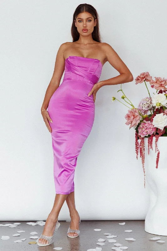 Midi dresses with pom - pom trims for a playful and festive look Still Mine Strapless Midi Dress Purple Midi dresses with pom - pom trims for a playful and festive look Still Mine Strapless Midi Dress Purple