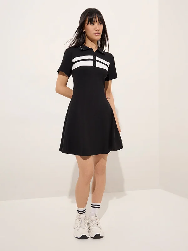 Velvet mini dresses for autumn weddings Studiofit Black Contrast Detailed Cotton-Blend Skater Dress Velvet mini dresses for autumn weddings Studiofit Black Contrast Detailed Cotton-Blend Skater Dress