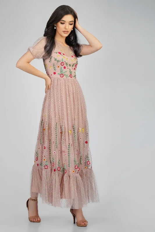 Midi dresses with button - front designs for a classic touch Azalea Dusty Pink Embroidered Dress Midi dresses with button - front designs for a classic touch Azalea Dusty Pink Embroidered Dress