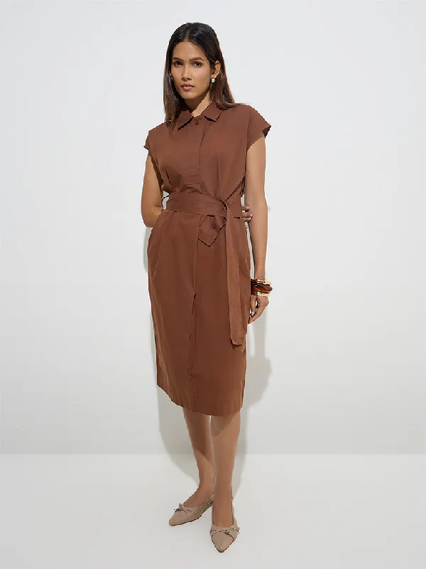 Mini dresses with patchwork designs for a unique style Wardrobe Tan Cotton A-Line Dress with Belt Mini dresses with patchwork designs for a unique style Wardrobe Tan Cotton A-Line Dress with Belt