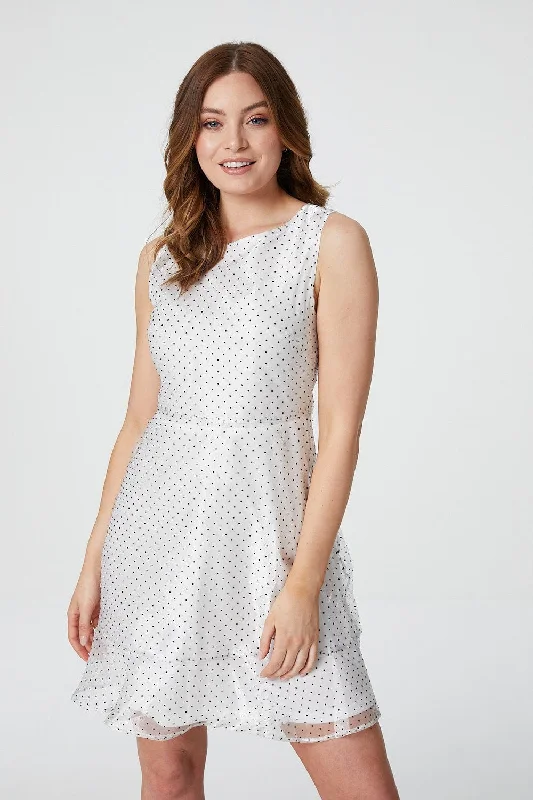 Mini dresses with beaded embellishments for a fancy event Polka Dot Sleeveless Skater Dress Mini dresses with beaded embellishments for a fancy event Polka Dot Sleeveless Skater Dress