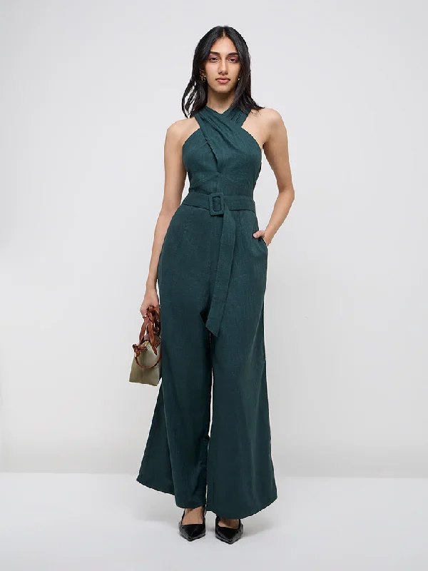 Printed mini dresses for a casual day out LOV Dark Green Solid Jumpsuit with Belt