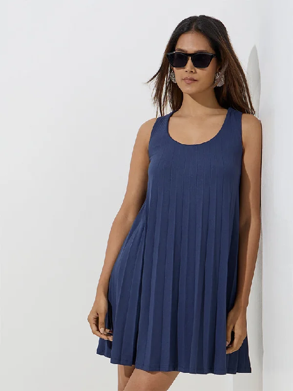 Mini dresses with off - the - shoulder styles Wardrobe Navy Pleated A-Line Dress
