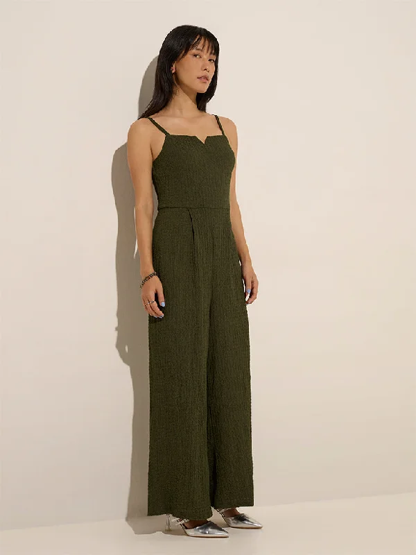 Floral print mini dresses for summer parties Nuon Olive Textured Jumpsuit