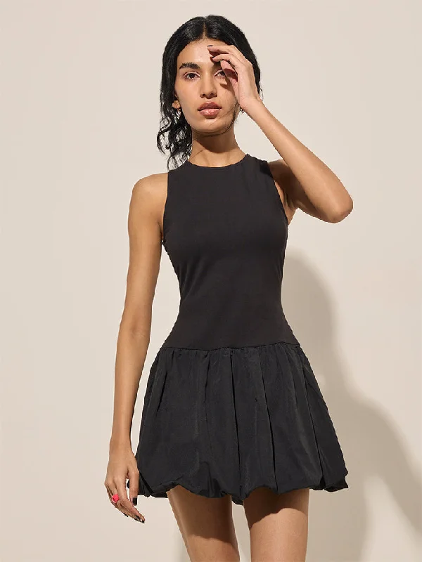Denim mini dresses with distressed details Nuon Black Cotton-Blend Balloon A-Line Dress Denim mini dresses with distressed details Nuon Black Cotton-Blend Balloon A-Line Dress