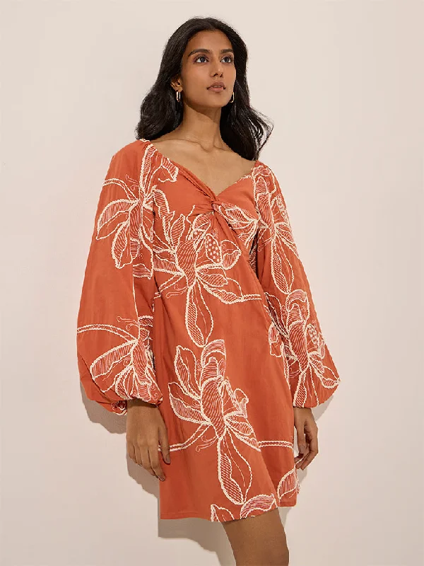 Linen mini dresses for a breathable summer option LOV Orange Floral Embroidered Cotton A-Line Dress Linen mini dresses for a breathable summer option LOV Orange Floral Embroidered Cotton A-Line Dress