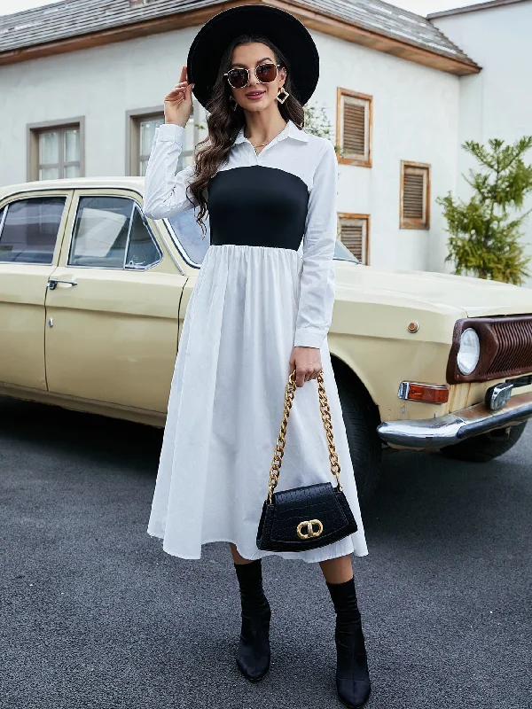 Midi dresses with gathered skirts for a full and flowing silhouette KittenAlarm - Colorblock Shirt Dress Midi dresses with gathered skirts for a full and flowing silhouette KittenAlarm - Colorblock Shirt Dress