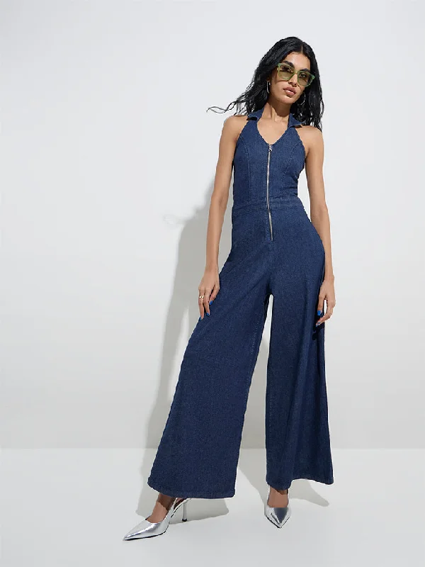 Mini dresses with cold - shoulder designs Nuon Dark Blue Denim Jumpsuit