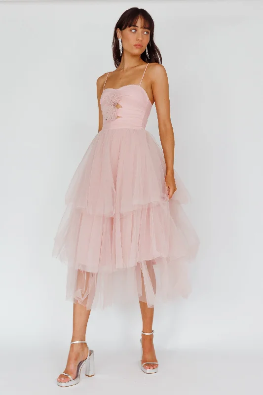 Midi dresses with patchwork patterns for a one - of - a - kind style Seraphina Rose Bodice Tulle Midi Dress Blush Midi dresses with patchwork patterns for a one - of - a - kind style Seraphina Rose Bodice Tulle Midi Dress Blush