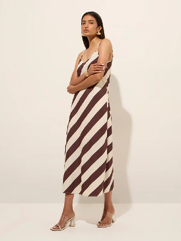 Mini dresses with ruched bodices for a feminine touch Wardrobe Brown Striped Slip Dress Mini dresses with ruched bodices for a feminine touch Wardrobe Brown Striped Slip Dress