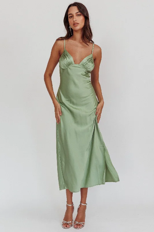 Midi dresses with cold - shoulder cutouts for a trendy style Felicity Pleat Bust Split Midi Dress Sage Midi dresses with cold - shoulder cutouts for a trendy style Felicity Pleat Bust Split Midi Dress Sage
