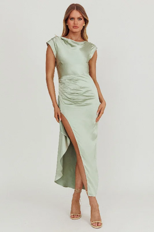 Midi dresses with off - the - shoulder necklines for a flirty look Grecian Cap Sleeve Cowl Back Dress Sage Midi dresses with off - the - shoulder necklines for a flirty look Grecian Cap Sleeve Cowl Back Dress Sage