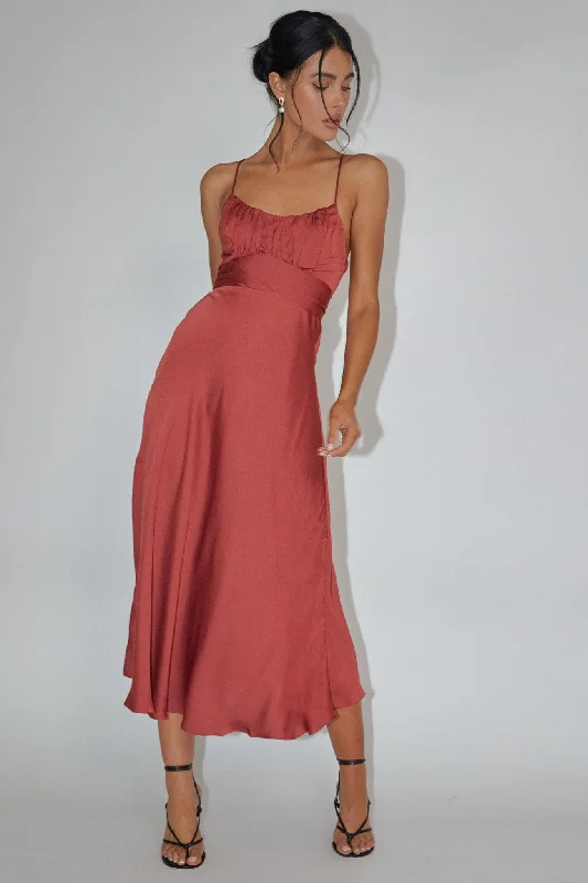 Midi dresses with V - necklines for a flattering and elongating effect Linka Cami Strap Midi Dress Chocolate Midi dresses with V - necklines for a flattering and elongating effect Linka Cami Strap Midi Dress Chocolate