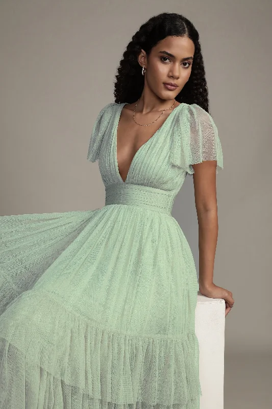 Midi dresses with sheer panels for a touch of allure Madison Sage Green Tulle Bridesmaid Midi Dress Midi dresses with sheer panels for a touch of allure Madison Sage Green Tulle Bridesmaid Midi Dress