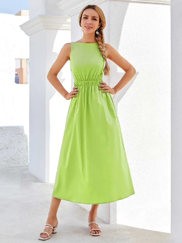 Midi dresses with ruched bodices for a feminine and fitted feel KittenAlarm - Elastic waistband X shape backless Long Dress Midi dresses with ruched bodices for a feminine and fitted feel KittenAlarm - Elastic waistband X shape backless Long Dress
