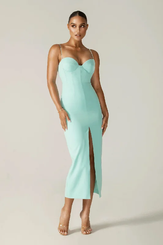 Midi dresses with ruffled hems for a romantic date night Arica Spaghetti Straps Midi Dress (Sky Blue) Midi dresses with ruffled hems for a romantic date night Arica Spaghetti Straps Midi Dress (Sky Blue)