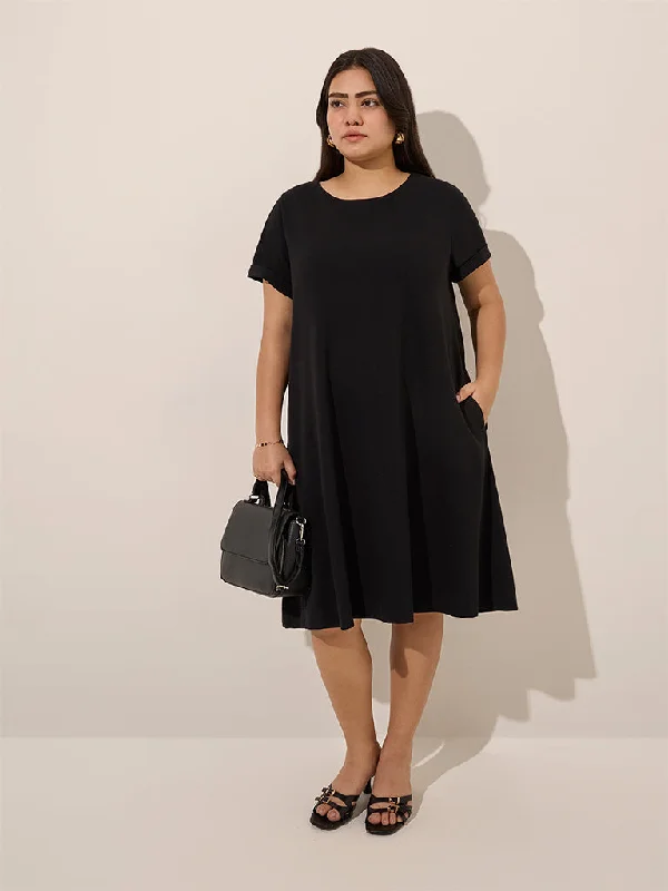 Plaid mini dresses for fall fashion Gia Black Solid A-Line Dress