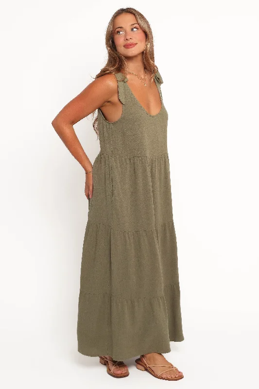 Midi dresses with pom - pom trims for a playful and festive look Marcy Midi Dress - Olive Midi dresses with pom - pom trims for a playful and festive look Marcy Midi Dress - Olive