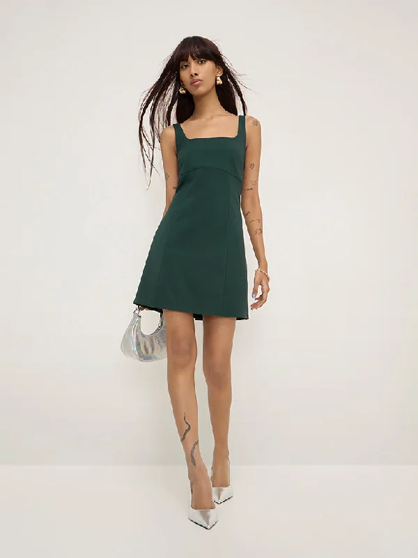 Mini dresses with high - low hems for a modern twist Nuon Dark Green A-Line Dress