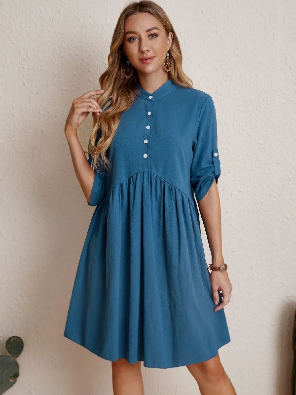 Wrap - style midi dresses in silk for a sophisticated office look KittenAlarm - Half Button Shirred Waist Dress Wrap - style midi dresses in silk for a sophisticated office look KittenAlarm - Half Button Shirred Waist Dress