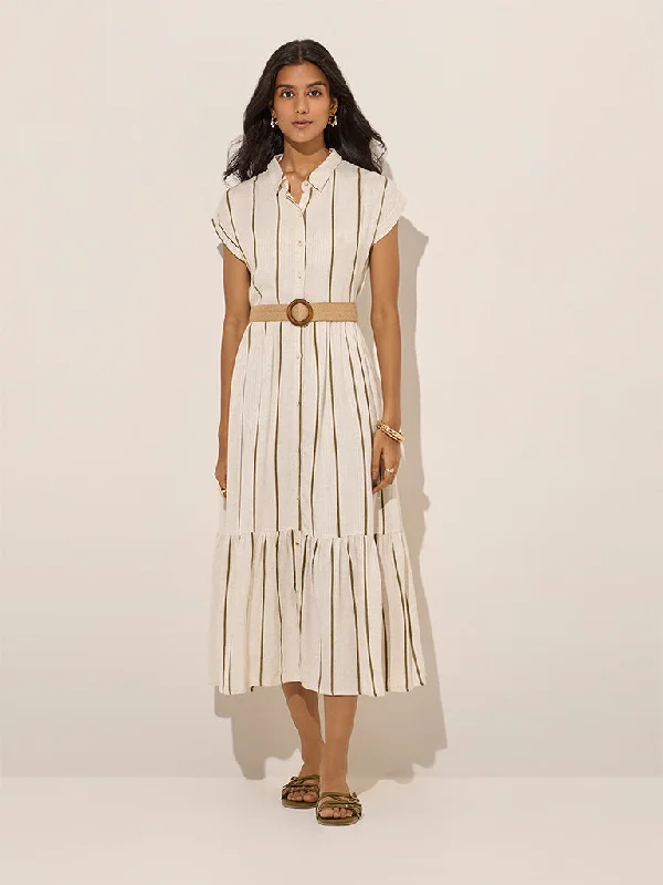 Sheer mini dresses with lace inserts LOV Off-White Striped Linen-Blend Tiered Shirt Dress with Belt Sheer mini dresses with lace inserts LOV Off-White Striped Linen-Blend Tiered Shirt Dress with Belt