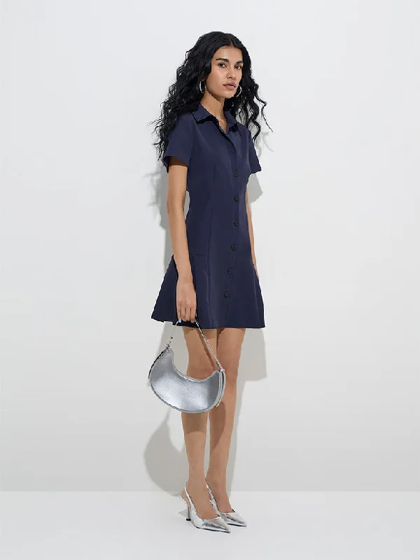 Linen mini dresses for a breathable summer option Nuon Navy Solid Drop-Waist Shirt Dress Linen mini dresses for a breathable summer option Nuon Navy Solid Drop-Waist Shirt Dress
