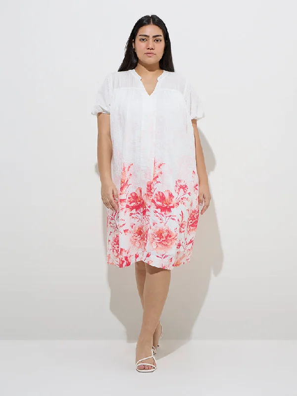 Denim mini dresses with distressed details Gia White Floral Printed A-Line Dress