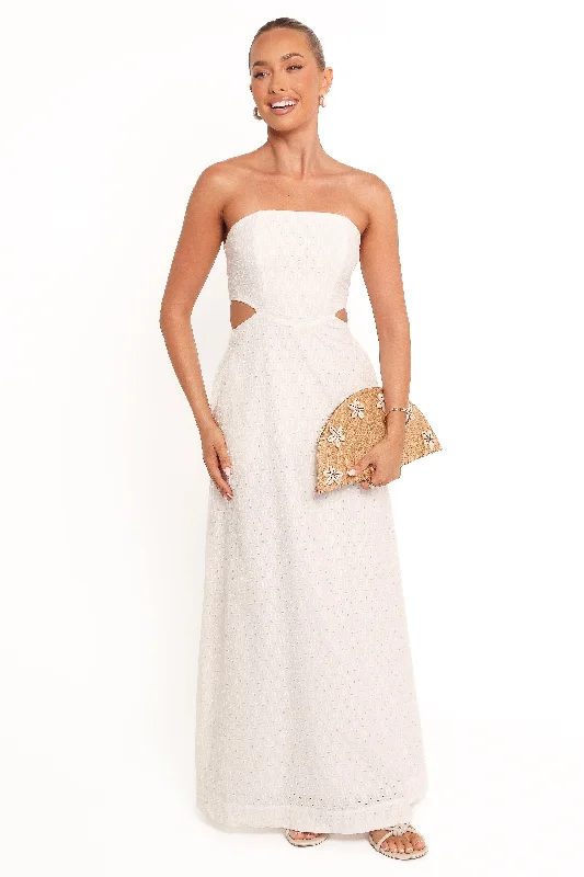Midi dresses with geometric cutouts for a contemporary and edgy look Laura Midi Dress - White Midi dresses with geometric cutouts for a contemporary and edgy look Laura Midi Dress - White