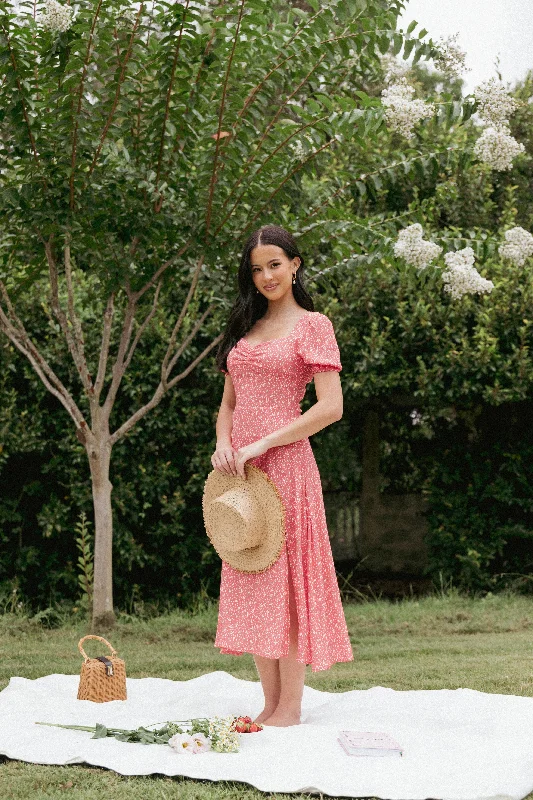 Midi dresses with button - front designs for a classic touch Franklin Dress - Red Floral Midi dresses with button - front designs for a classic touch Franklin Dress - Red Floral