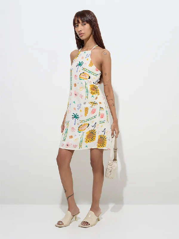 Mini dresses with belted waists for a defined silhouette Nuon Off-White Nature-Inspired Straight Cotton Dress Mini dresses with belted waists for a defined silhouette Nuon Off-White Nature-Inspired Straight Cotton Dress
