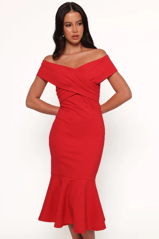 Midi dresses with printed lining for a hidden and stylish detail Dailene Midi Dress - Red Midi dresses with printed lining for a hidden and stylish detail Dailene Midi Dress - Red