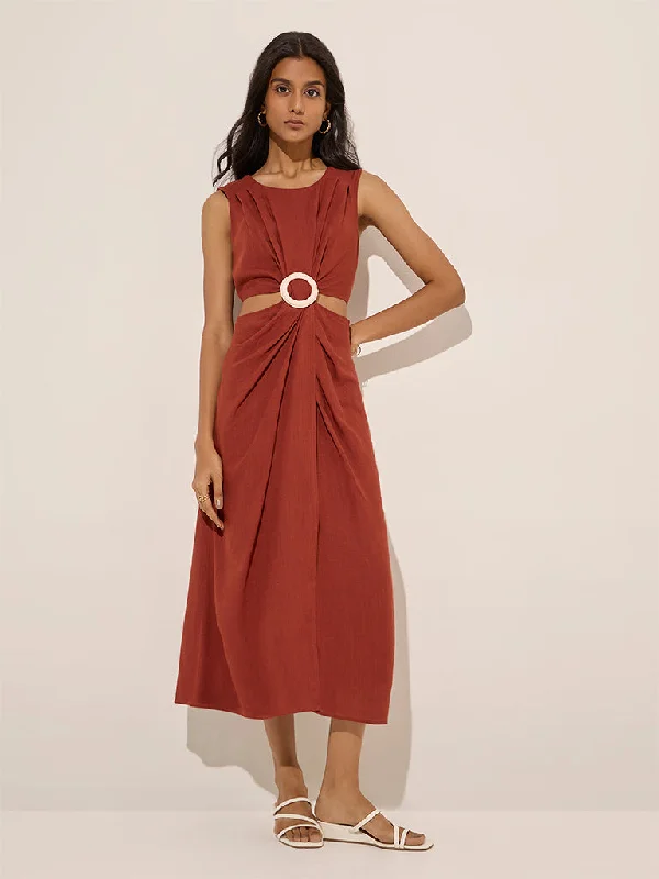 Mini dresses with polka dot patterns LOV Rust Cut-Out Detailed Linen-Blend A-Line Dress Mini dresses with polka dot patterns LOV Rust Cut-Out Detailed Linen-Blend A-Line Dress