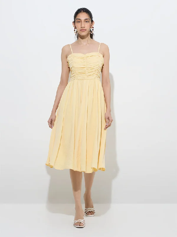 Mini dresses with ribbed textures for a unique appearance LOV Yellow Pleated Fit-and-Flare Dress Mini dresses with ribbed textures for a unique appearance LOV Yellow Pleated Fit-and-Flare Dress