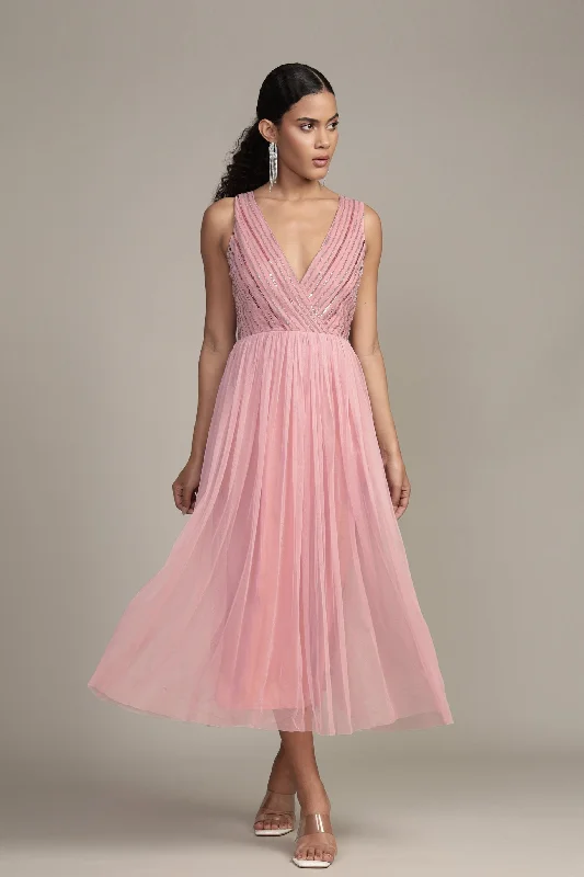 Midi dresses with cotton - blend materials for everyday comfort Millie Midi Embellished Dress in Pink Midi dresses with cotton - blend materials for everyday comfort Millie Midi Embellished Dress in Pink