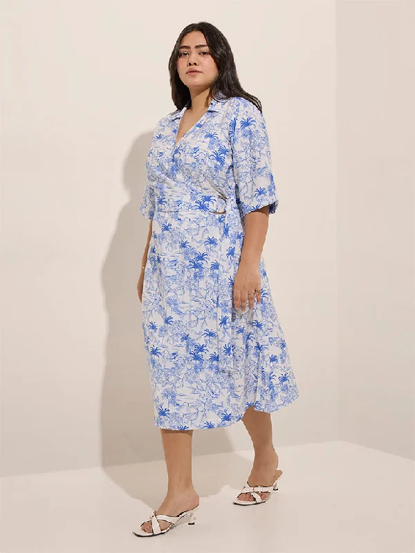 Mini dresses with cut - out details for a trendy look Gia Blue Tropical Printed Wrap-Style Dress with Belt Mini dresses with cut - out details for a trendy look Gia Blue Tropical Printed Wrap-Style Dress with Belt