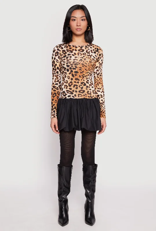 Mini dresses with pocket details for added functionality Leopard Print Long Sleeve Bubble Mini Dress Mini dresses with pocket details for added functionality Leopard Print Long Sleeve Bubble Mini Dress