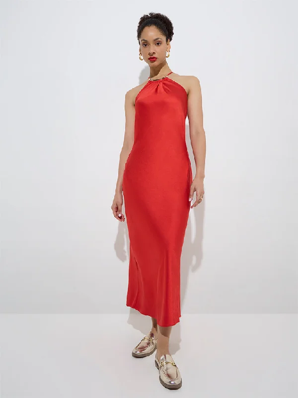 Mini dresses with cold - shoulder designs Wardrobe Red Solid Bodycon Dress