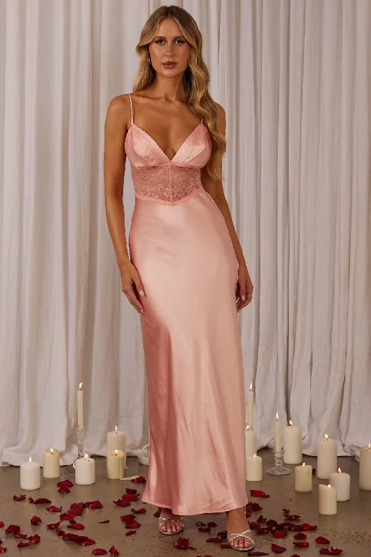 Midi dresses with asymmetric hems for a fashion - forward and dynamic appearance Kinzie Lace Waist Maxi Dress Pink Midi dresses with asymmetric hems for a fashion - forward and dynamic appearance Kinzie Lace Waist Maxi Dress Pink