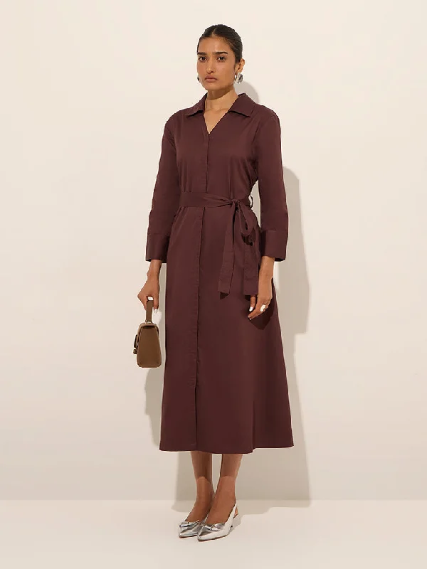 Mini dresses with side slits for a sexy appeal Wardrobe Brown Cotton A-Line Belted Shirt Dress with Belt Mini dresses with side slits for a sexy appeal Wardrobe Brown Cotton A-Line Belted Shirt Dress with Belt
