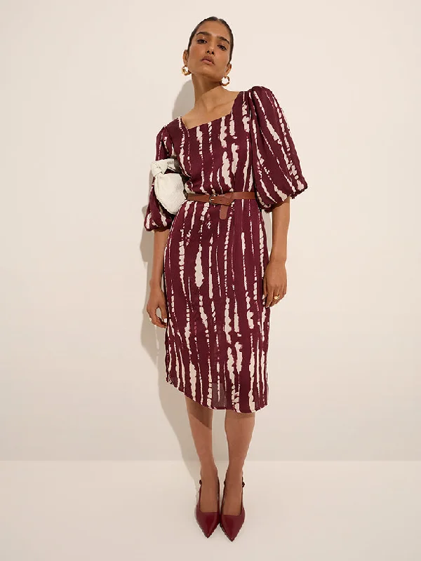 Mini dresses with ribbed textures for a unique appearance Wardrobe Wine Abstract Printed A-Line Dress with Belt Mini dresses with ribbed textures for a unique appearance Wardrobe Wine Abstract Printed A-Line Dress with Belt
