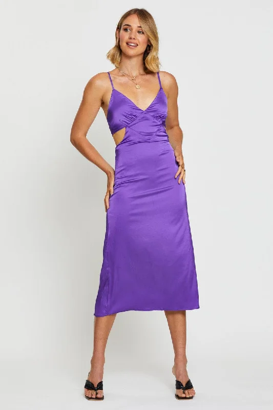 Midi dresses with empire waists for a flattering maternity option Purple Midi Dress Satin Midi dresses with empire waists for a flattering maternity option Purple Midi Dress Satin