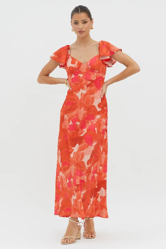 Midi dresses with tassel accents for a bohemian and free - spirited style Park Avenue Flutter Sleeve Mini Dress Abstract Orange