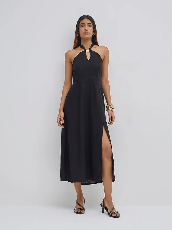 Linen mini dresses for a breathable summer option LOV Black Halter-Neck A-Line Dress Linen mini dresses for a breathable summer option LOV Black Halter-Neck A-Line Dress