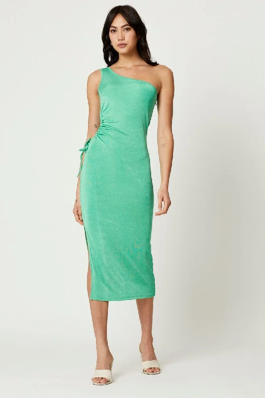 Midi dresses with polka dot prints for a playful summer outfit Green Midi Dress One Shoulder Evening Midi dresses with polka dot prints for a playful summer outfit Green Midi Dress One Shoulder Evening