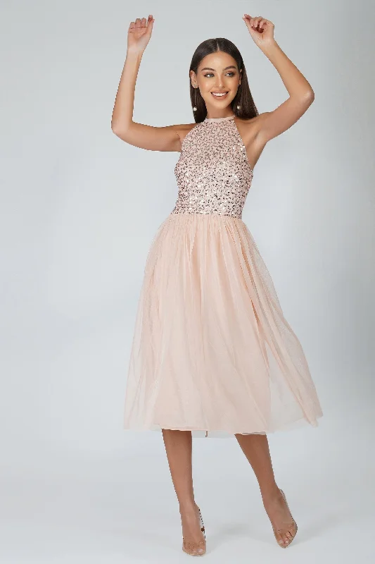 Midi dresses with denim fabric for a casual yet stylish day out Sprinkle Blush Pink Bridesmaid Midi Dress Midi dresses with denim fabric for a casual yet stylish day out Sprinkle Blush Pink Bridesmaid Midi Dress