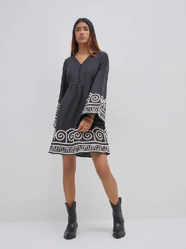 Mini dresses with tassel accents for a fun touch LOV Black Embroidered Cotton A-Line Dress Mini dresses with tassel accents for a fun touch LOV Black Embroidered Cotton A-Line Dress